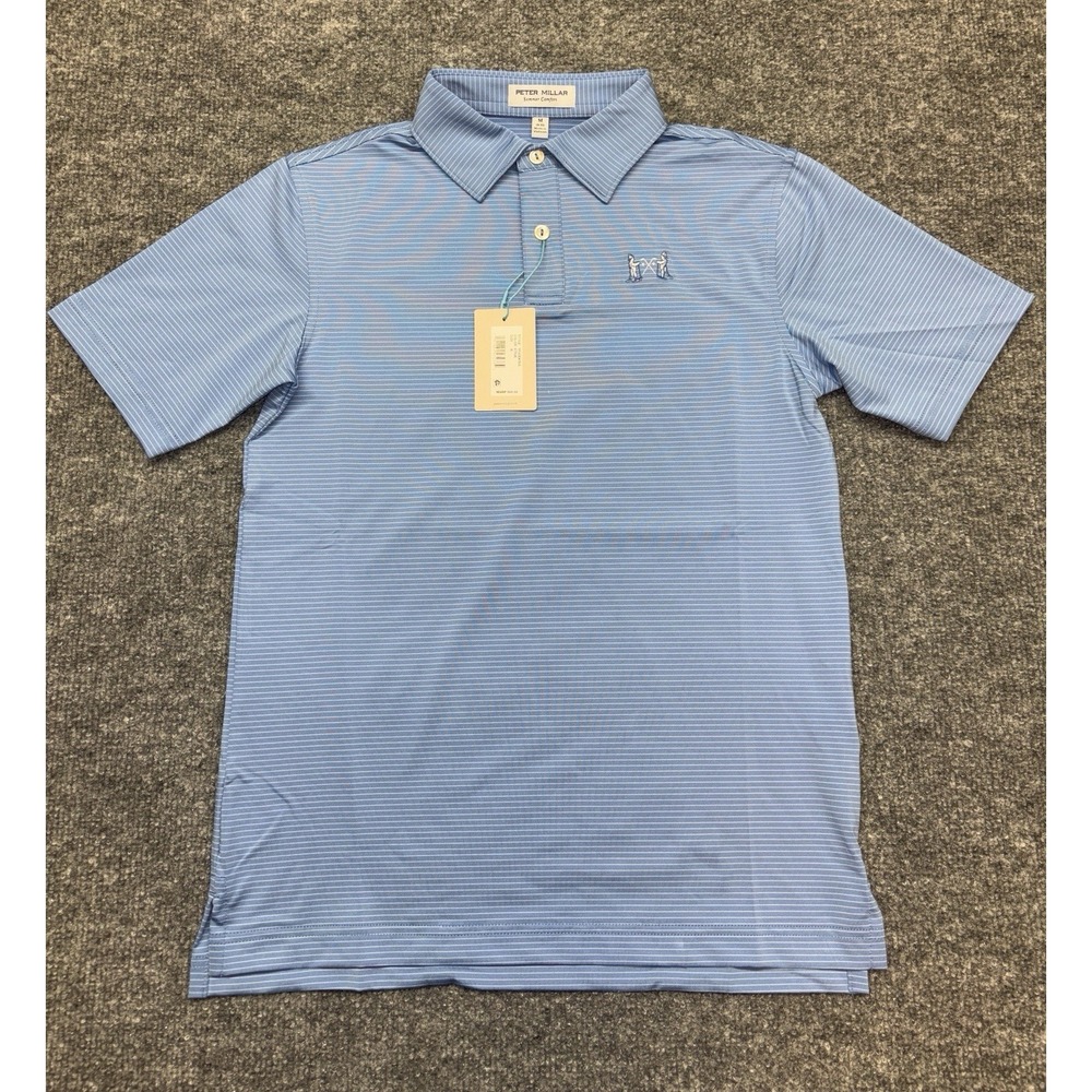 Peter Millar Youth M Blue Striped Polo CC Exclusive Summer Comfort YF22EK10S